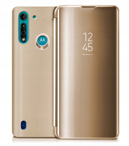 Калъф тефтер огледален CLEAR VIEW за Motorola Moto G8 Power Lite XT2055-2 златист 